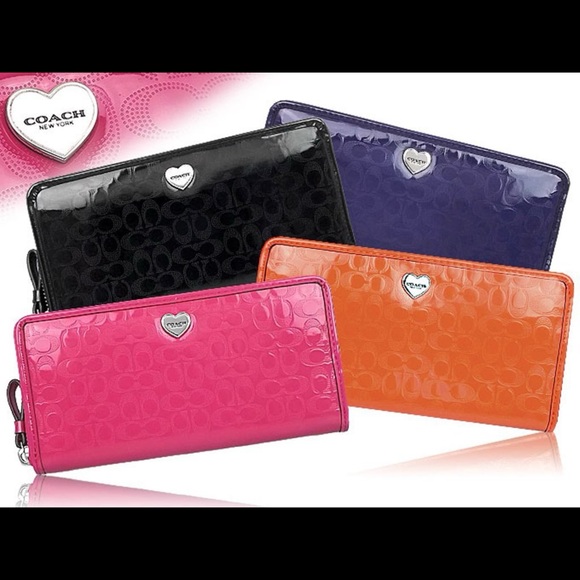 Coach Perforated Embossed Liquid Gloss Leather Accordion Zip Wallet- Candy Pink - Picture 1 of 12